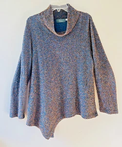 Willow Sz L Pullover Stretch Knit Sweater Cowl Neck Blue Copper Textured Fabric - Picture 1 of 10