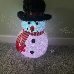 Color Changing Lighted Chenille Snowman 15" Used - Picture 1 of 8