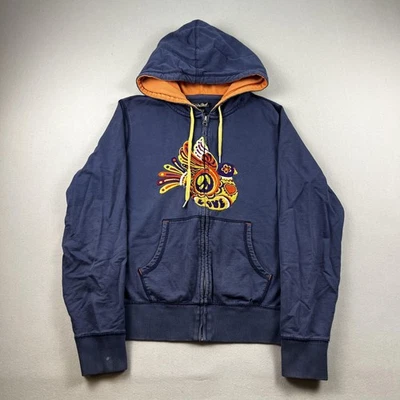 Vintage Lucky Brand Hoodie Sweatshirt Womens Large Blue Bird Boho Peace Love y2k - Image 1 of 4