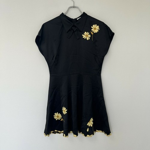 Abito Coach lunghezza ginocchio 2 nero colletto floreale nastro usato0