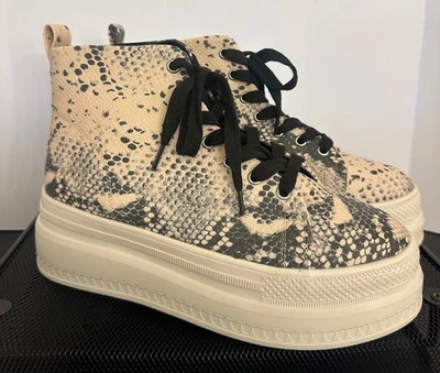 🐍🔥~Steve Madden Niña Madden Beige Estampado Serpiente Plataforma Alta Mujeres 8.5 Foto 1 de 4