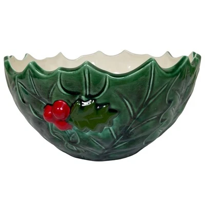 Cuenco de Navidad vintage de cerámica con bayas de acebo pintado a mano años 60 70 Foto 1 de 4