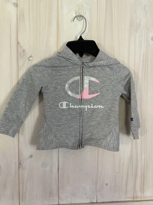Champion Niñas Pequeñas Sudadera con Capucha 2T Gris Cremallera Completa Sudadera Metálica Plateada Rosa Foto 1 de 3