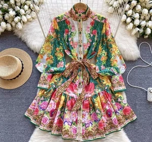 Autumn Fashion Holiday Beach Short Dress Women Clothing Stand Collar Long m-xxl - Picture 1 of 1