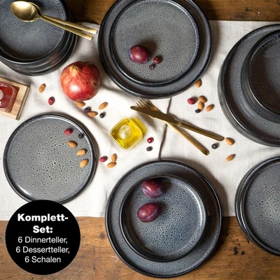 SOLID 18-tlg Steinzeug Geschirr Set Grau - Geschirrset 6 Personen Kombiservice  - Bild 1 von 4