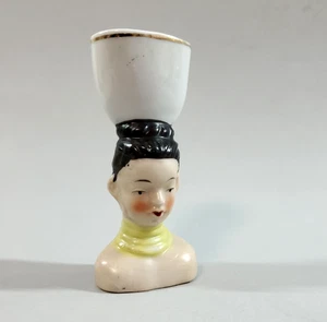 Vintage 50er Jahre Asiatische Dame Miniatur Kopf Vase Zahnstocher Halter Made in Japan - Bild 1 von 8