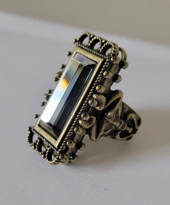 Anillo espejo cristal rectangular estilo antiguo ornamentado como nuevo talla 6 Foto 1 de 4
