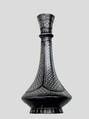 VERY FINE ANTIQUE BIDRI WORK BIDRIWARE SILVER INLAID MINIATURE VASE INDIA - Image 1 of 4