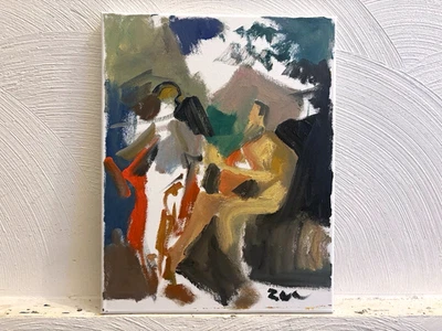 Figuras clásicas del cubismo en paisaje 11x14 pintura al óleo lienzo original firmado Foto 1 de 2