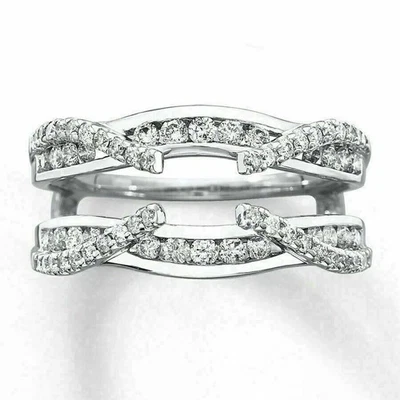 Anillo envolvente de boda redondo creado en laboratorio de 1,5 quilates enchapado en oro blanco de 14 k Foto 1 de 4