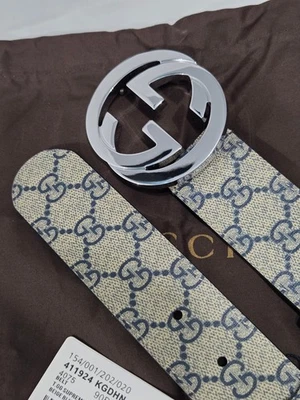 Cinturón GUCCI Genuino Clásico Monograma Plateado GG Talla 30/32 90cm - Imagen 1 de 4
