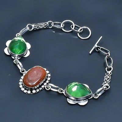 Brazalete Joyería Piedra Solar Roja, Peridoto Hecho a Mano Piedras Preciosas 7-8" H346 Foto 1 de 3