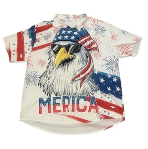 3XL Patriotic Print Button Down Polyester Casual Hawaiian Shirt America Flag - Picture 1 of 5
