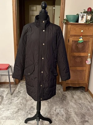 TALBOTS Womens Sz XL Black Quilted Puffer Primaloft Zip Snap Winter Coat Jacket - Image 1 of 4