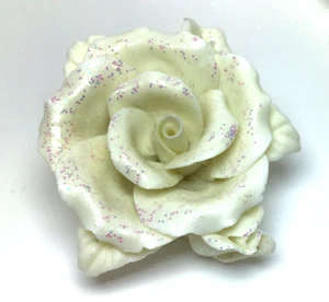 Ceramic Rose Clips Off White w Iridescent Glitter Accent Wedding Decor 3 Roses - Picture 1 of 19