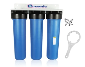 Carcasa de filtro de agua azul grande triple 20 '' + llave y soporte - Imagen 1 de 2