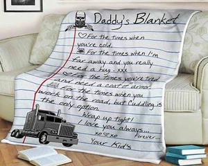 Personalized Daddys Truck Driver Letter Sherpa|Fleece Blanket Gift For Trucker - Picture 1 of 10