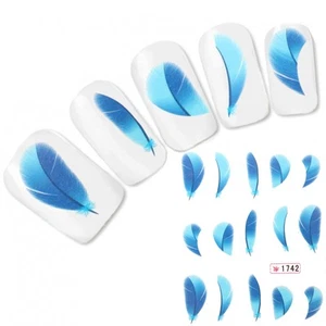 Tatuaje Nail Art Pegatina Pegatina Uñas Pluma Azul Claro ¡Nuevo! - Imagen 1 de 1