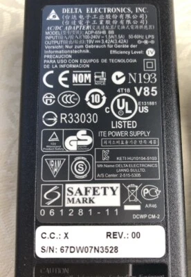 Genuine AC/DC Adapter Delta ADP-65HB BB 19V 3.42A Power Supply 5.5*2.5MM US Plug - Image 1 of 4