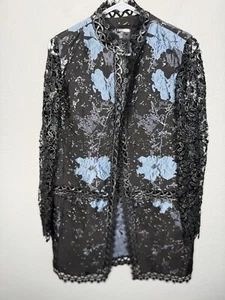 Elie Tahari Jaya Mantel Gr. Small Himmelblau Schwarz Bestickt Elegant Jacke Neu - Bild 1 von 8
