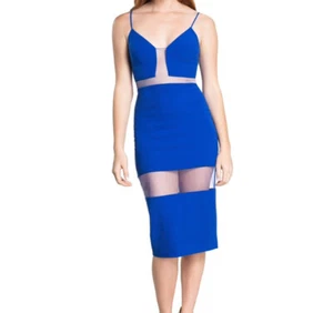 DRESS THE POPULATION Kleid Damen Gr. L MICAELA Midi Electric Blue Glam Transparent Neu - Bild 1 von 9