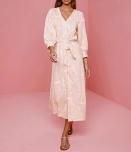 Vestido Heine maxi polvo blanco estampado con cinturón talla 42 44 - Imagen 1 de 5