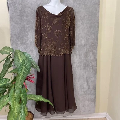 Vestido Formal J Kara Con Cuentas Mujer Talla 20W Manga 3/4 Popover Vestido Chocolate Br Foto 1 de 4