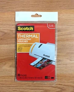 Scotch 3M Thermal Laminating Pouches 4"x6" 20 Pack Photo Card Size Free Shippin - Picture 1 of 7