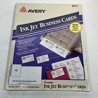 NOS 1994 250 Avery Microperf Business Cards Inkjet 2 x 3 1/2 White 8371 U - Image 1 of 4