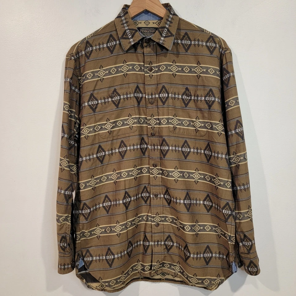 Pendleton Long Sleeve Button Up Shirt Mens Size Small Aztec All Over Print Olive - Image 1 of 4