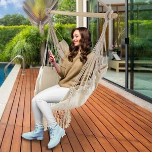 ALEKO Patio Hanging Rope Swing Hammock Chair Side Pocket Supports up to 440 lbs - Picture 1 of 11