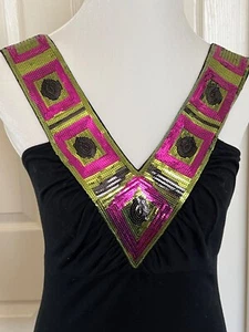 Sexy Colorful Sequenced Tank Blouse Black Stretch Party Resort Wear New with Tag - Picture 1 of 6