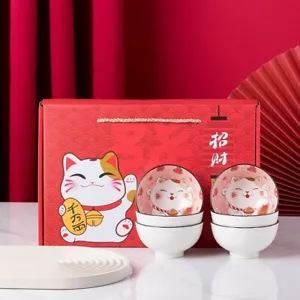 Fortune Cat japanischer chinesischer Stil Reisschüssel Geschenk 6er Set - Bild 1 von 2