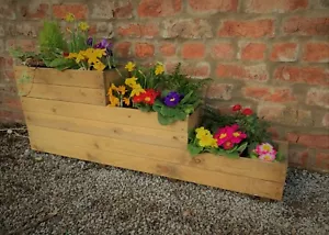 Garden Wooden Planter Tiered Trough Large Raised Herb Veg Stepped Steps Tier Box - Picture 1 of 12