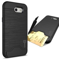Black Hard Hybrid Case for Samsung Galaxy J3 Mission Kickstand Card Cover