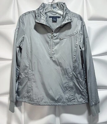 Ralph Lauren Golf Women Sz M Silver Popover 1/2 Zip Windbreaker Jacket Vented - Image 1 of 4