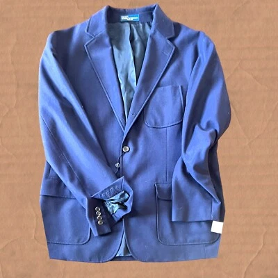 $595 Deadstock Polo Ralph Lauren Haberdashe Men Blue Wool Blazer Sport Coat 42R - Image 1 of 4