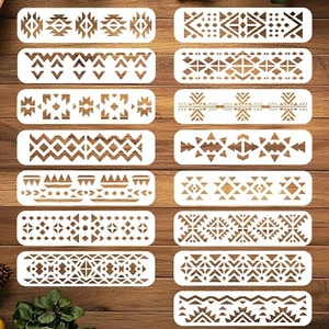 ORIGACH Aztec Stencils for Painting on Wood Wall, 15 Pcs Geometric Reusable B... - Picture 1 of 7