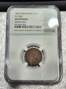 1865 "Fancy 5" Indian Head Cent DDR - FS-1801 - AU Details - Picture 1 of 6