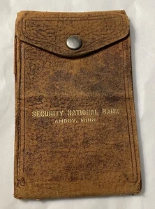 Antique Security National Bank Amboy Minnesota Soft Leather Wallet Bill Holder - Picture 1 of 11