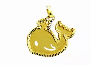 Ciondolo in Oro Giallo 18KT 750 Pesce Balena in Lastra da Donna e Bambina - Foto 1 di 5