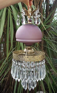 1of3 Vintage MURANO Venetian Purple Amethyst Art Glass Ceiling Lamp brass Tole - Picture 1 of 1