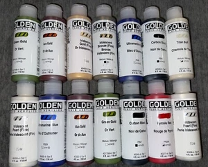 Lot of (14) Golden Fluid Acrylic Paint Bottles 4oz 118ml SHIPS FAST! SAVE $$$!! - Picture 1 of 4