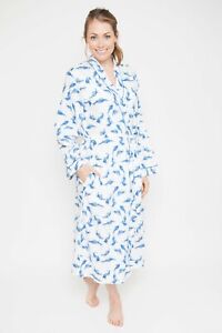 Cyberjammies Amelia Woven Long Sleeve Feather Print Long Dressing Gown Blue
