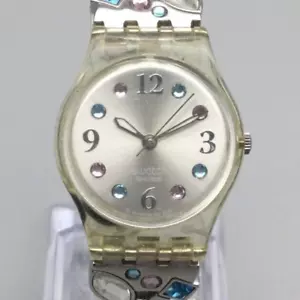 Swatch Menthol Tone Watch Women 25mm Clear Silver Tone New Battery 2007 - Picture 1 of 16