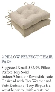 Pillow Perfect Indoor/Outdoor Tufted Reversible Chair Pads, Tory Bisque 2 Count - Picture 1 of 5