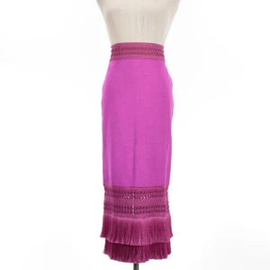 Gonna midi PatBO nuova con etichette in maglia con frange taglia 8 US in Cerise magenta viola - Foto 1 di 14