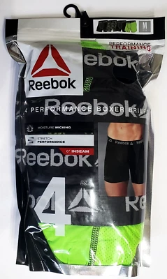 Reebok Men's Boxer Briefs 4 Pack M Green Black Performance Train 6" Inseam New - Image 1 of 4