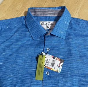 Robert Graham Men's Blue Shirt X-Large Button up Flip Cuff Linen Cotton Blend - Picture 1 of 11
