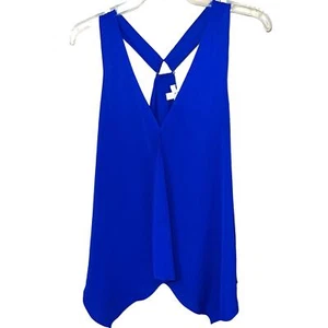 Elektrisch blau groß Racerback Tank Top Drape Trapez Poly Krepp Chiffon Bluse - Bild 1 von 7